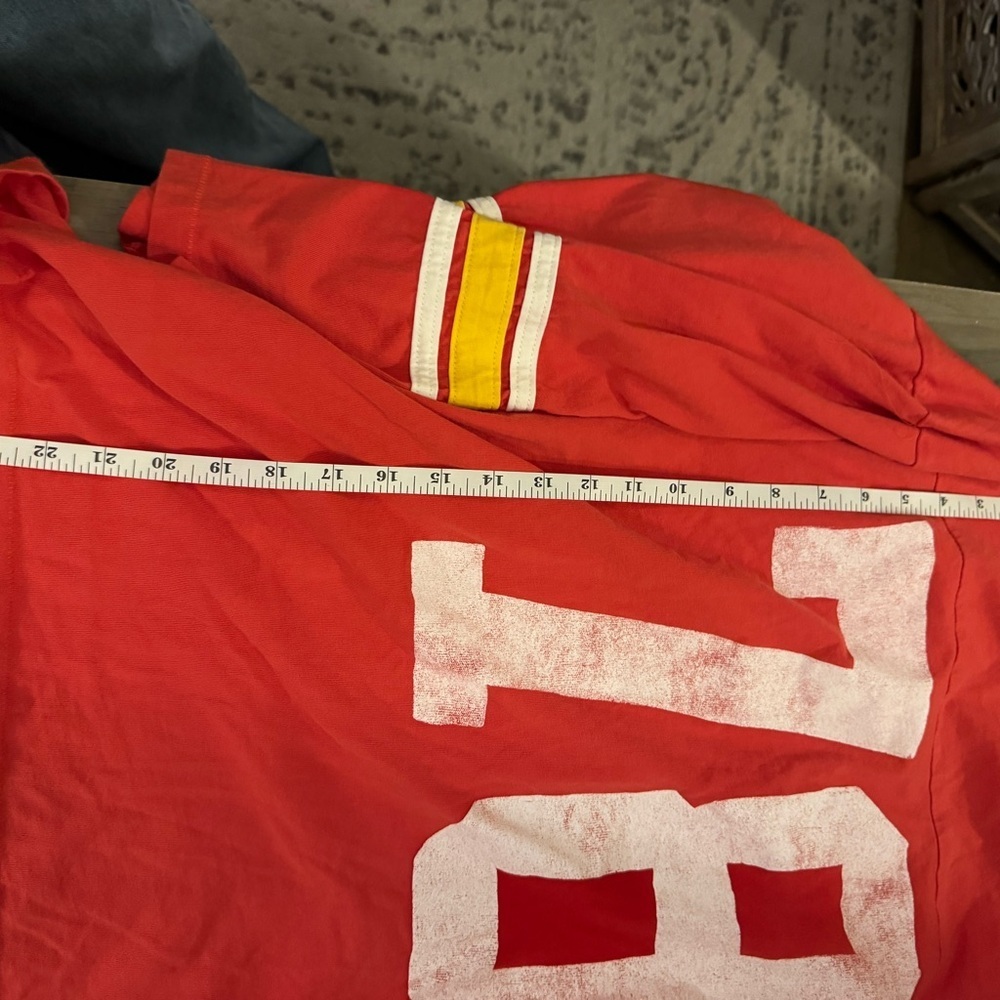 Daydreamer Red V-Neck Jersey with Striped Sleeves - Picture 5 of 6
